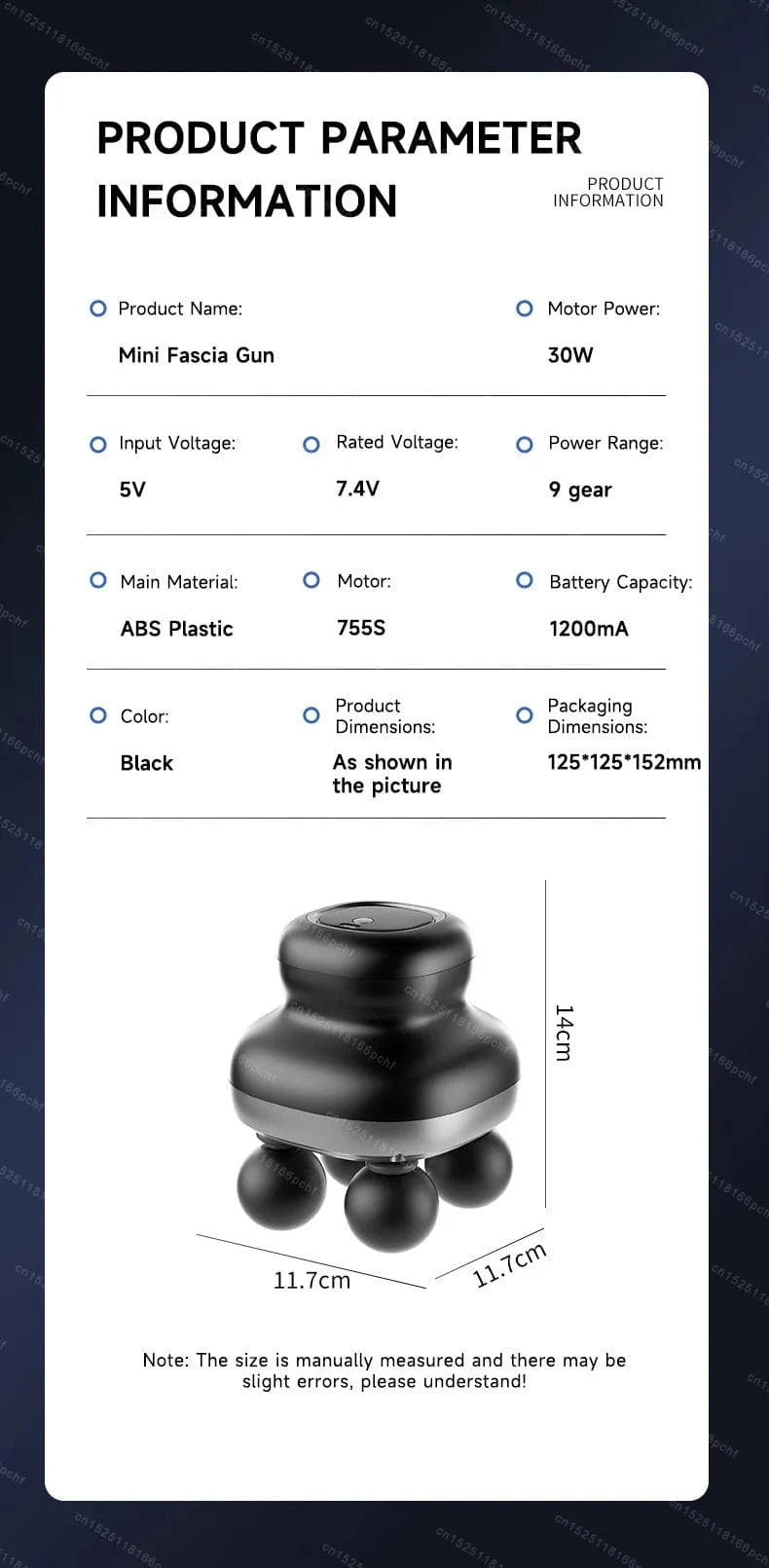 Pistolet de Massage information Paramètres