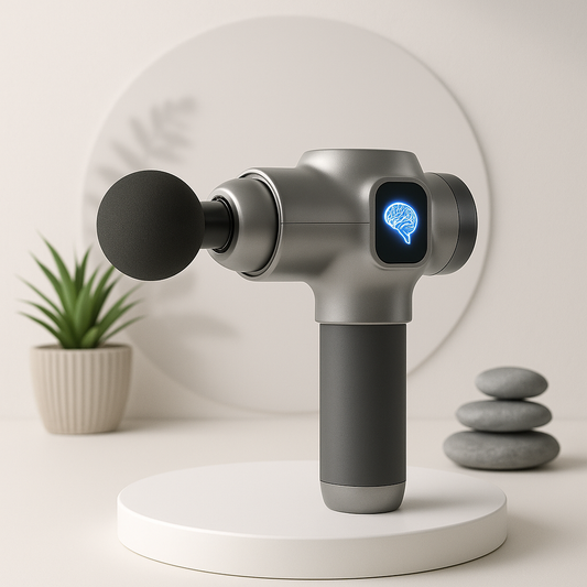 Pistolet de massage avec une logo cerveau avec un thème bien-être